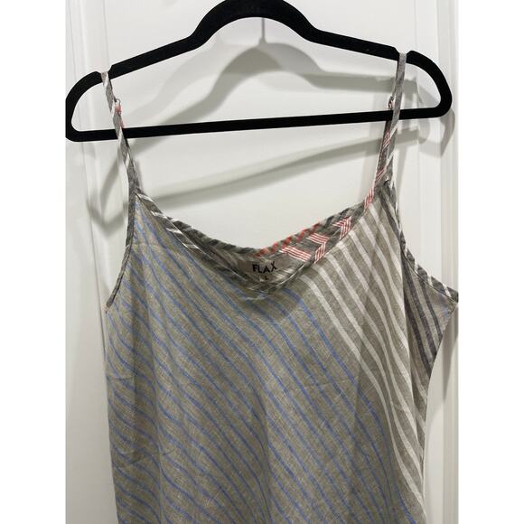 Flax 100% Linen Striped Tank Mini Dress Sz L - Picture 2 of 6